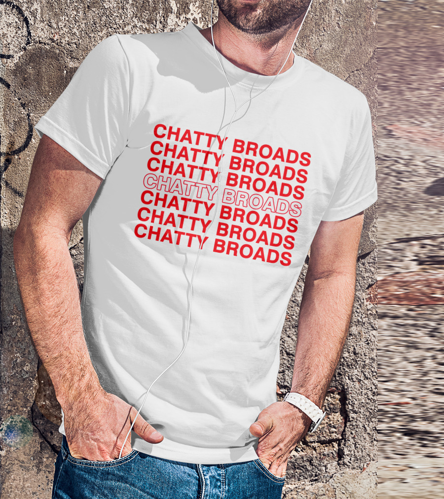 CHATTY BROADS PODCAST MERCH RED REPEATING TEXT T-Shirt