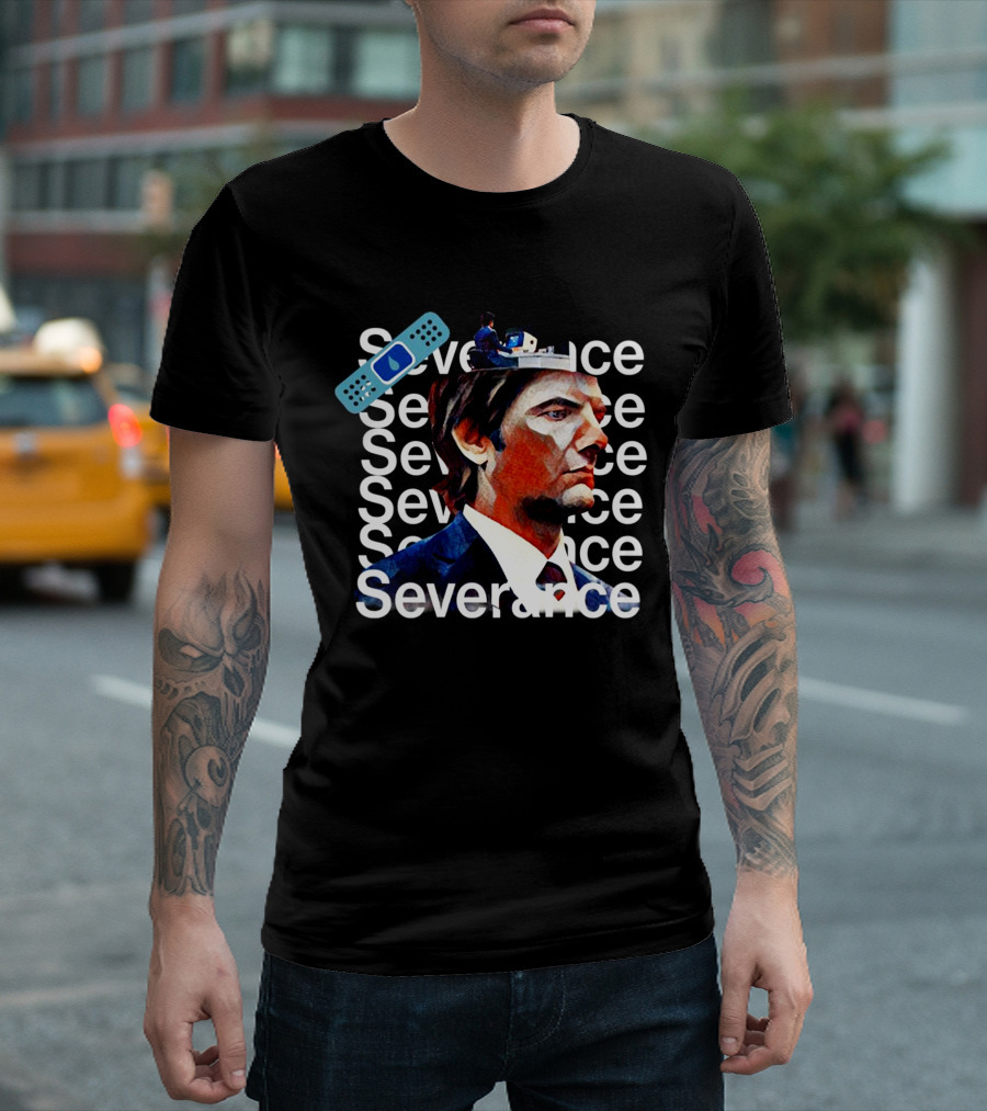 Severance Repeated Text with Bandage and Office Worker Scene T-Shirt