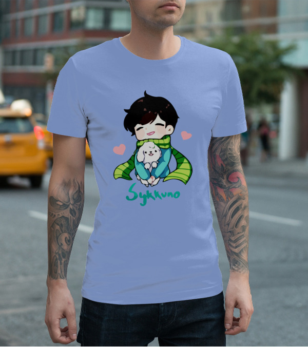 Sykkuno Cute Chibi Character With Puppy And Green Scarf T-Shirt