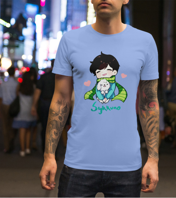 Sykkuno Cute Chibi Character With Puppy And Green Scarf T-Shirt