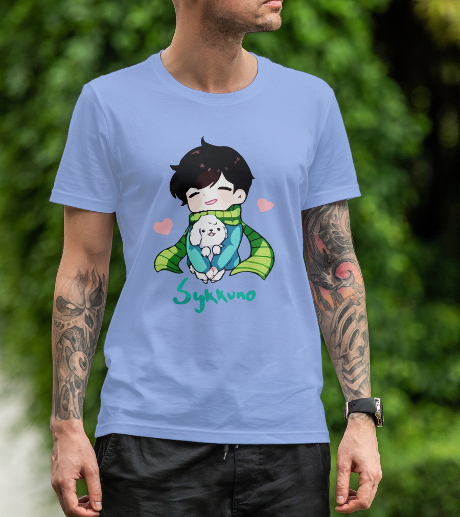 Sykkuno Cute Chibi Character With Puppy And Green Scarf T-Shirt
