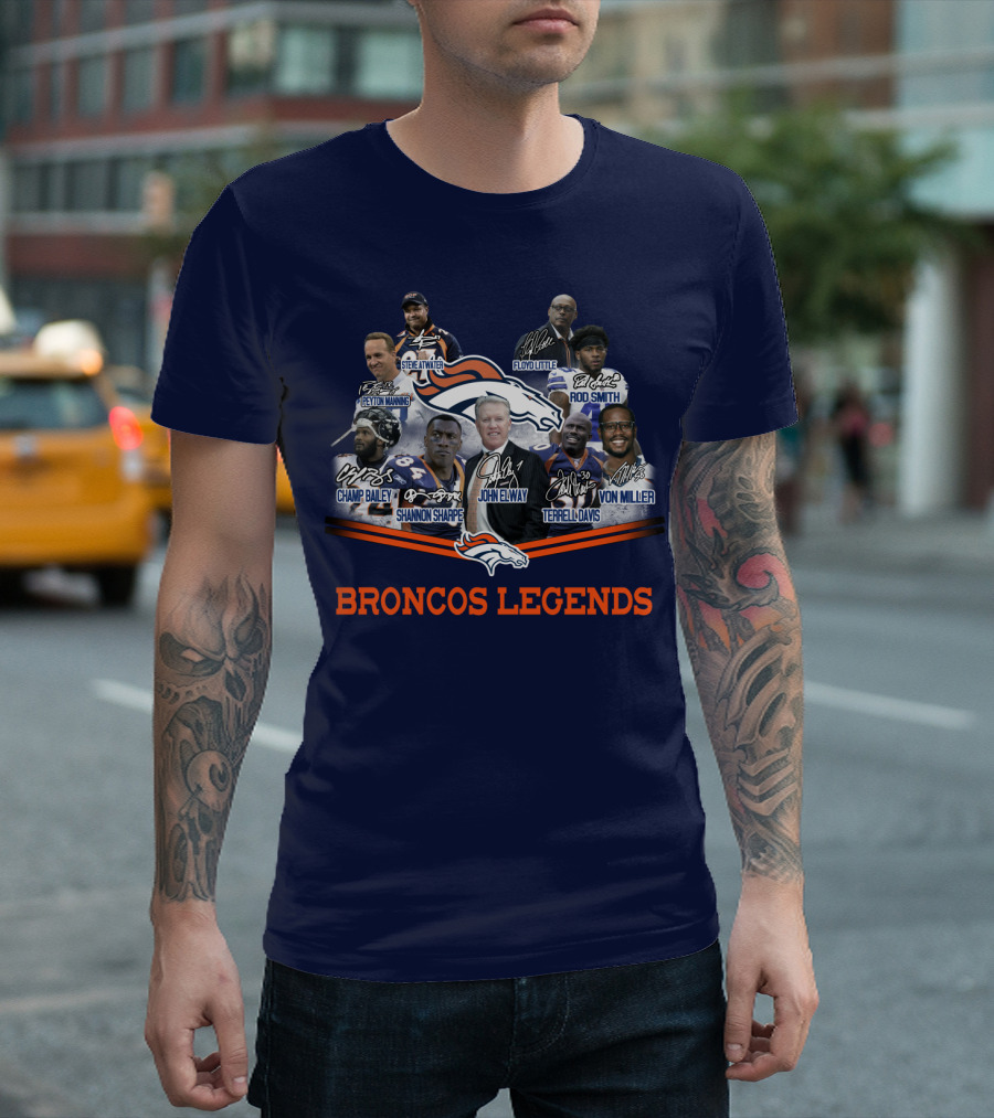 Peyton Manning John Elway Terrell Davis Shannon Sharpe Broncos NFL Legends Floyd Little Steve Atwater Champ Bailey Von Miller Rod Smith T-Shirt