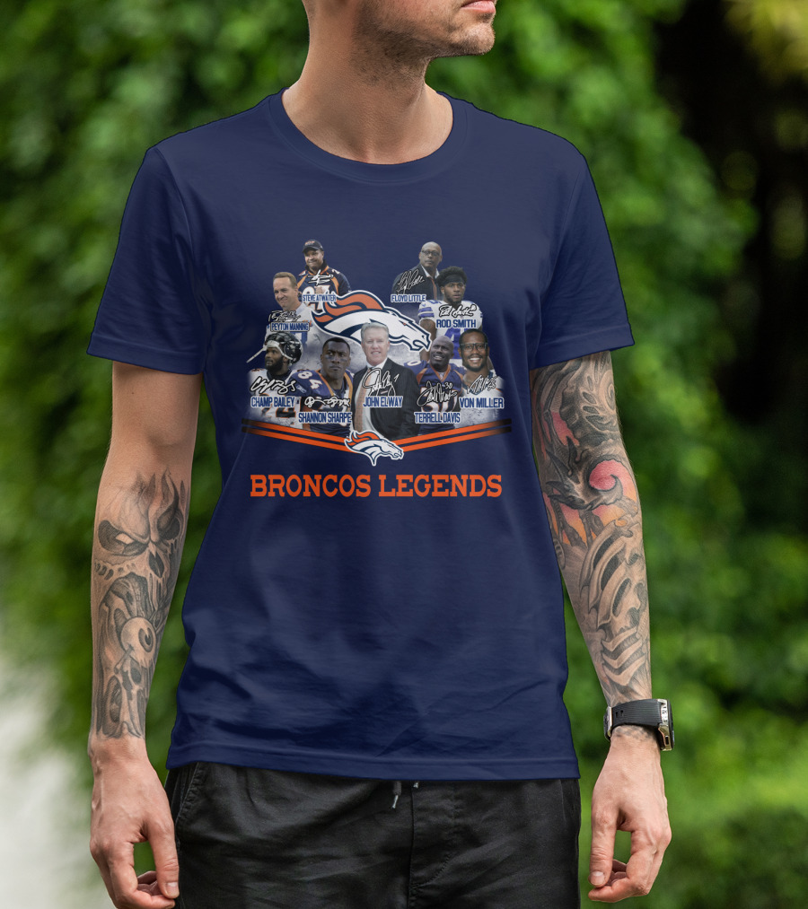 Peyton Manning John Elway Terrell Davis Shannon Sharpe Broncos NFL Legends Floyd Little Steve Atwater Champ Bailey Von Miller Rod Smith T-Shirt