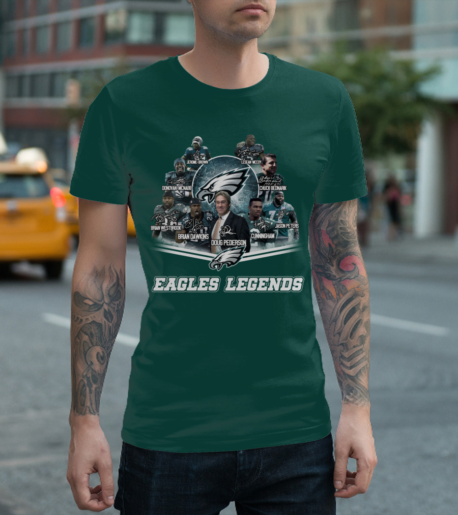 Eagles Legends Jerome Brown Lesean Mccoy Donovan Mcnabb Chuck Bednarik Brian Westbrook Brian Dawkins Doug Pederson Randall Cunningham Jason Peters T-Shirt