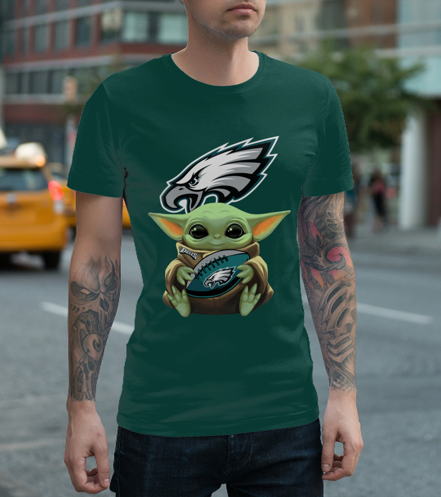 Baby Yoda Holding Philadelphia Eagles Football T-Shirt