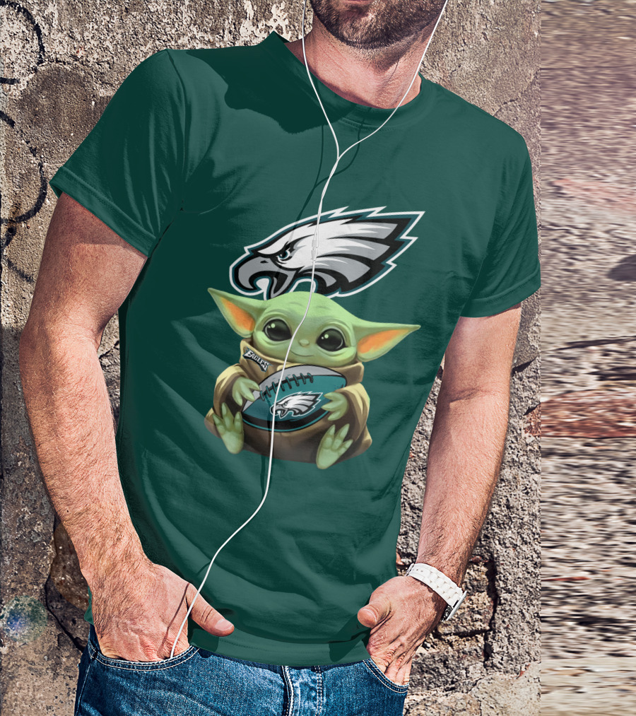 Baby Yoda Holding Philadelphia Eagles Football T-Shirt