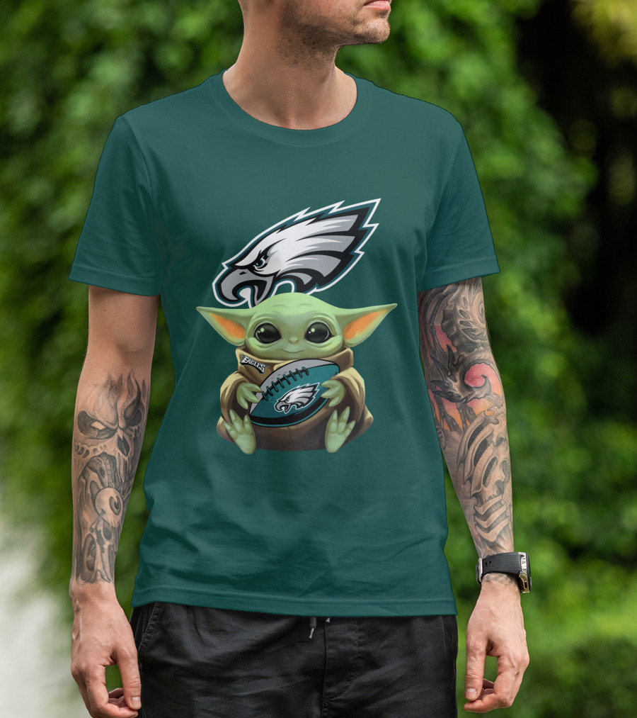 Baby Yoda Holding Philadelphia Eagles Football T-Shirt