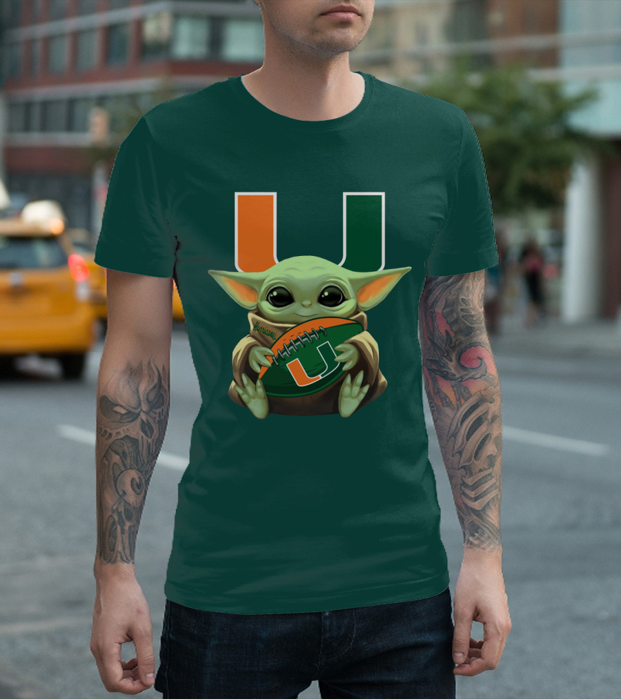 Miami Hurricanes Baby Yoda Football T-Shirt