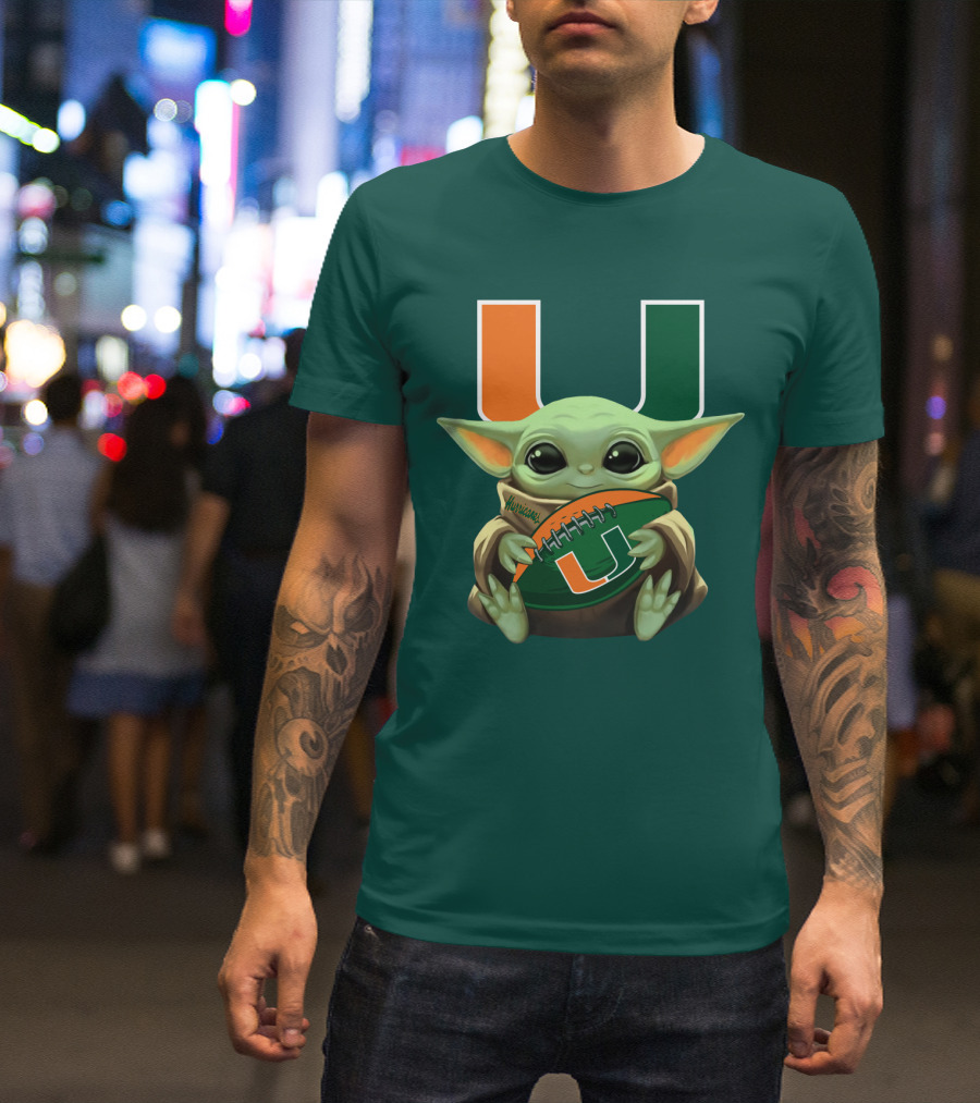 Miami Hurricanes Baby Yoda Football T-Shirt