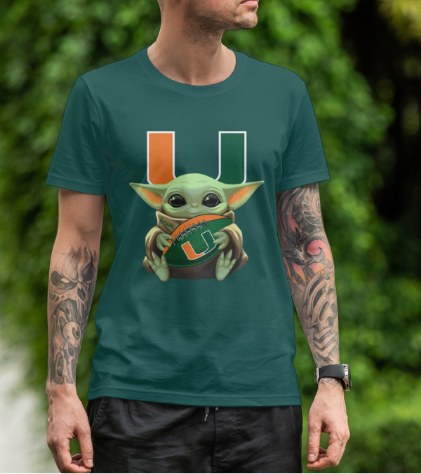 Miami Hurricanes Baby Yoda Football T-Shirt
