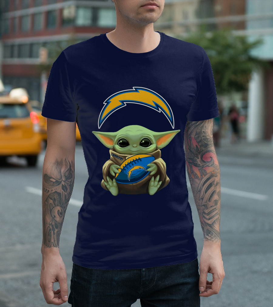 Los Angeles Chargers Baby Yoda Football T-Shirt