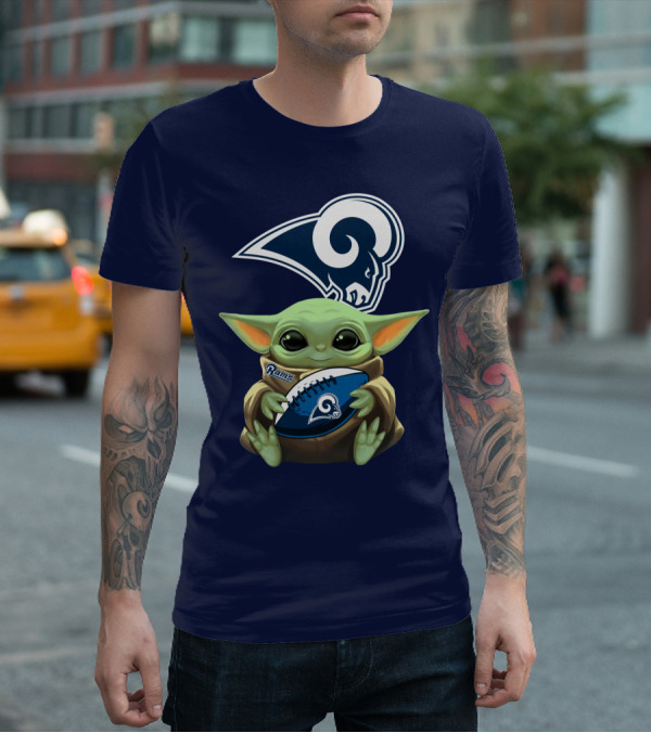 Baby Football Holding Rams T-Shirt