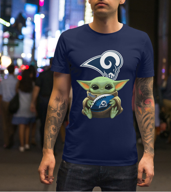 Baby Football Holding Rams T-Shirt