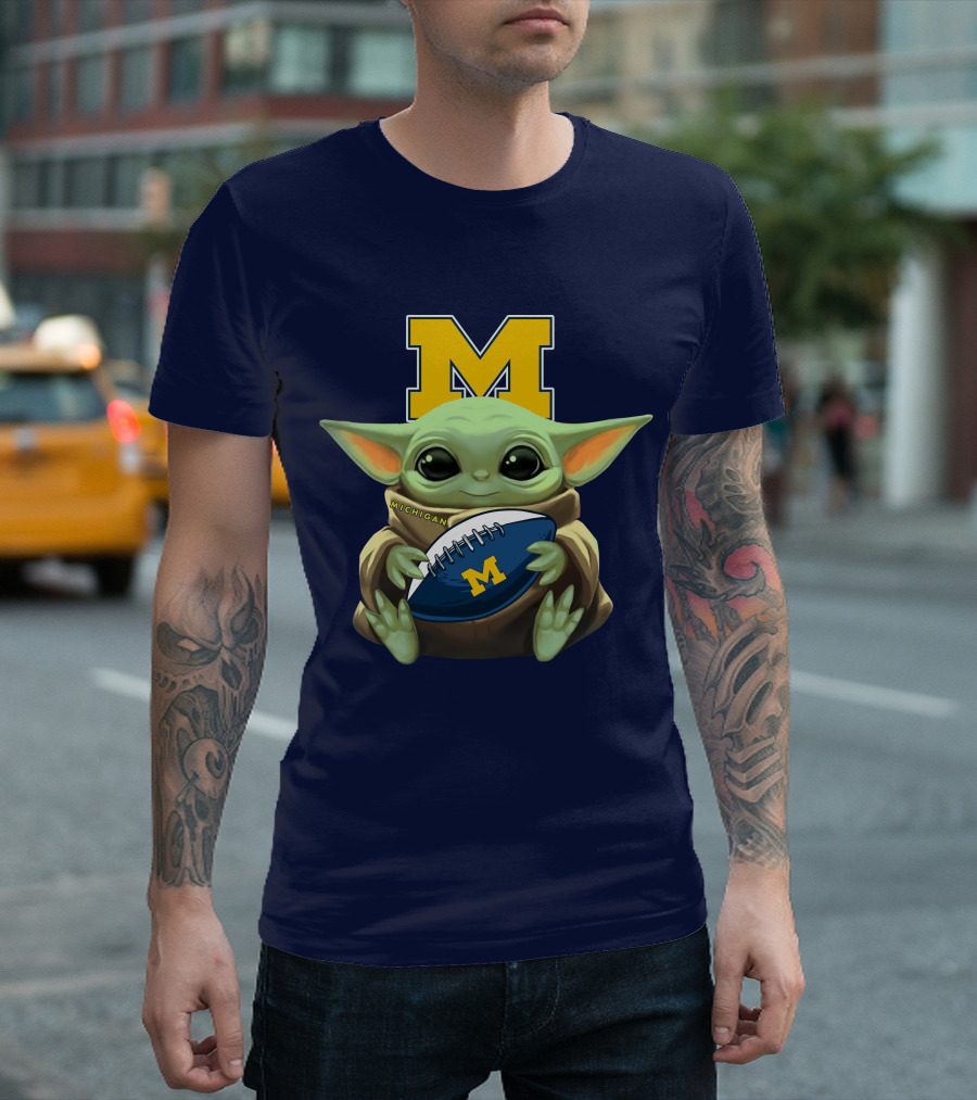 Michigan Baby Yoda Holding Football T-Shirt