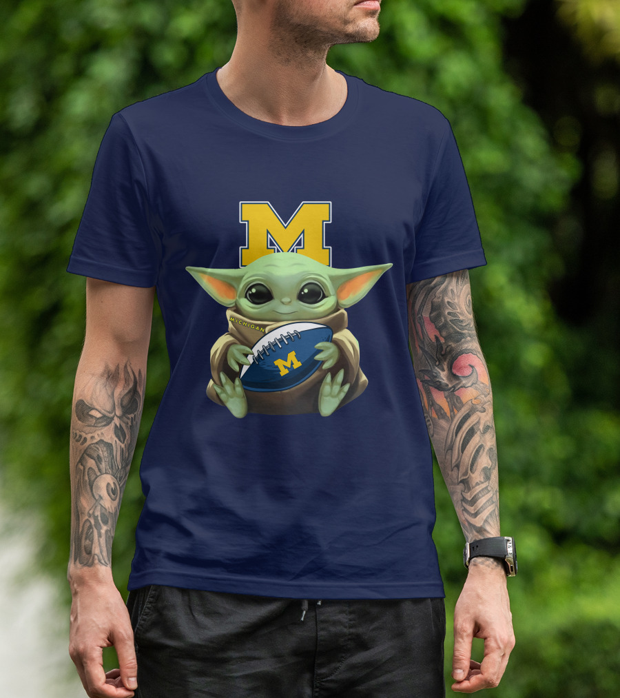 Michigan Baby Yoda Holding Football T-Shirt