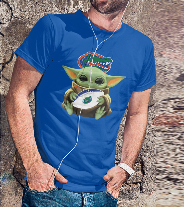 Baby Yoda Holding Football With Gators Logo T-Shirt