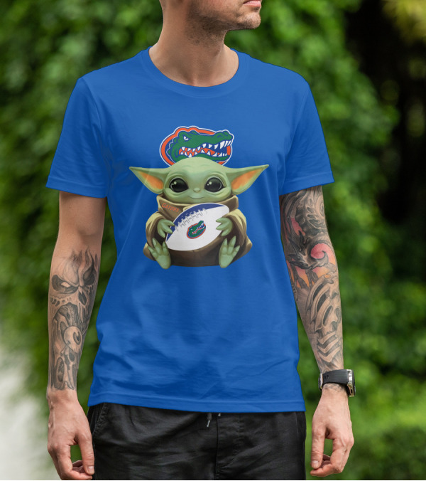 Baby Yoda Holding Football With Gators Logo T-Shirt