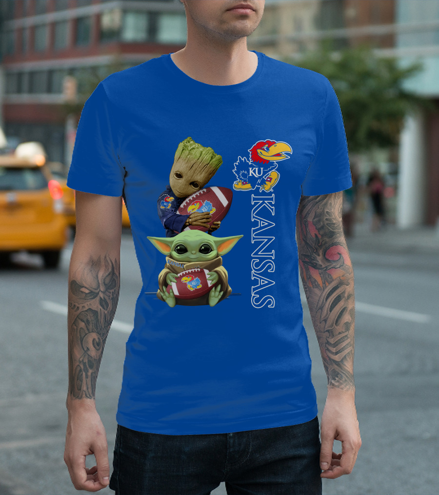 Groot Baby Yoda Kansas Jayhawks Football T-Shirt