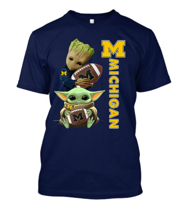 M Michigan Groot Baby Yoda Football T-Shirt