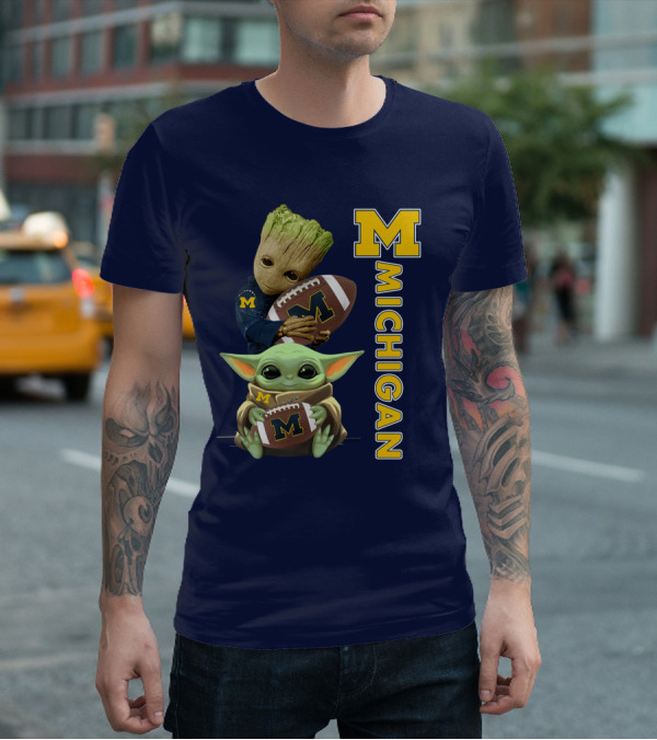 M Michigan Groot Baby Yoda Football T-Shirt