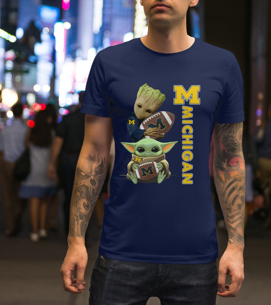 M Michigan Groot Baby Yoda Football T-Shirt