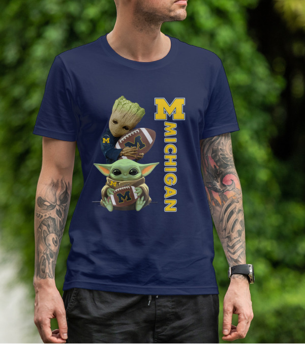 M Michigan Groot Baby Yoda Football T-Shirt