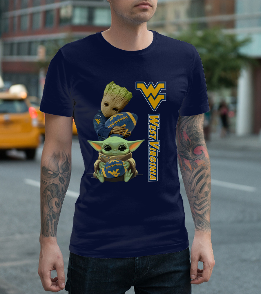 Groot And Baby Yoda West Virginia Mountaineers T-Shirt