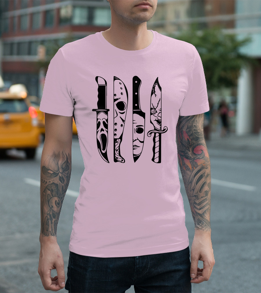 Horror Movie Icons Knives Scream Mask Halloween Clown Face T-Shirt