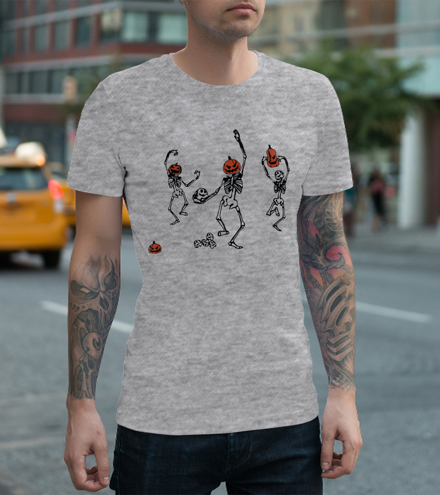 Dancing Pumpkin-Head Skeletons Halloween T-Shirt