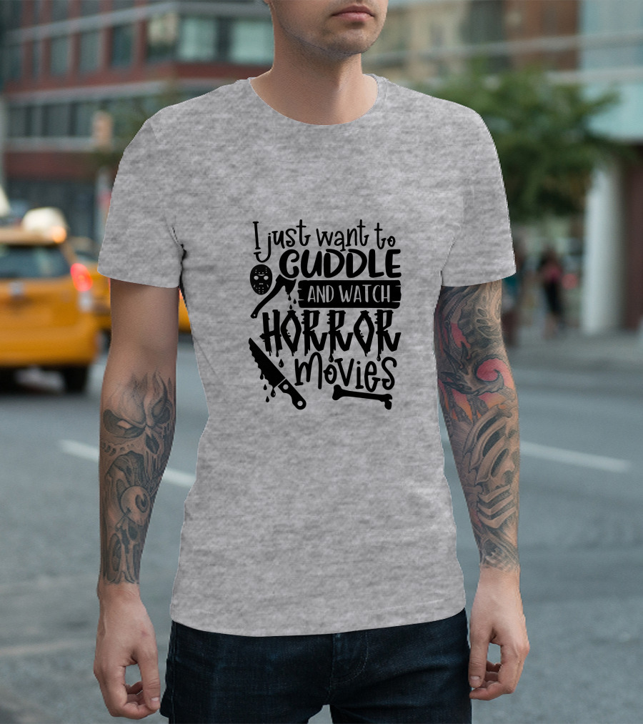 I Just Want To Cuddle And Watch Horror Movies With Dripping Knife And Skull Mask T-Shirt