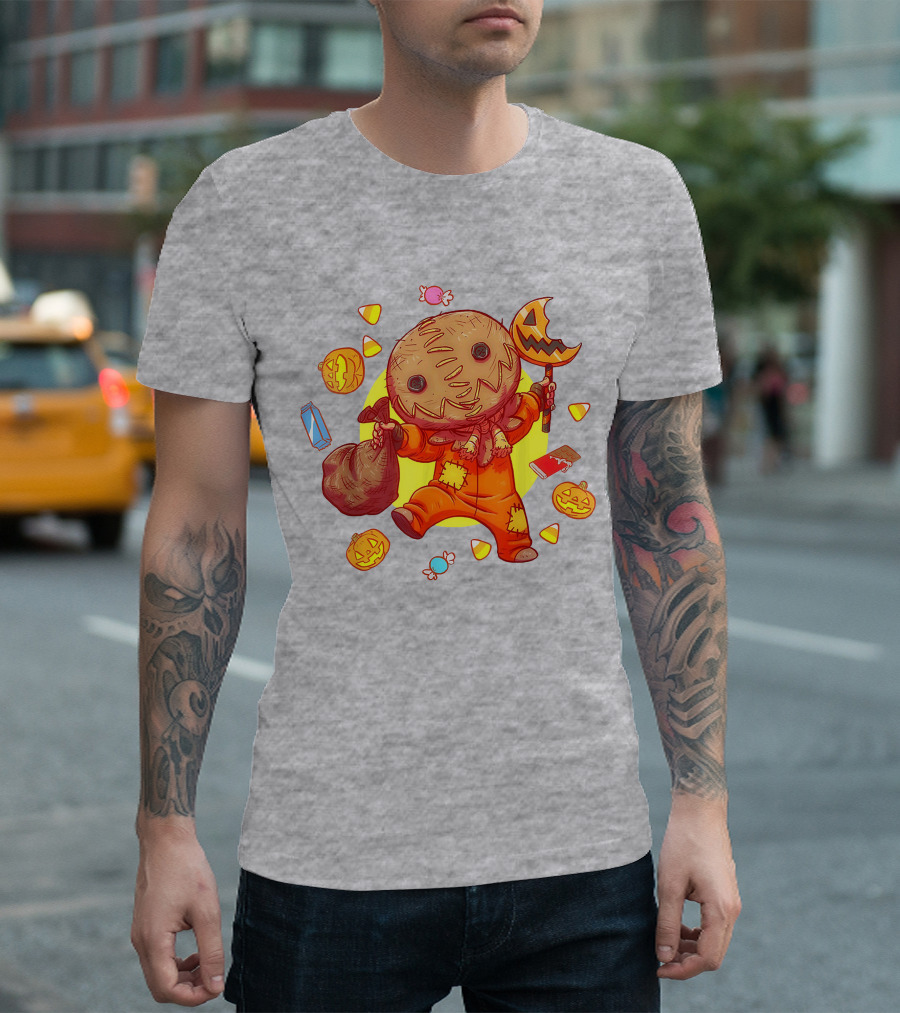 Trick R Treat Sam Halloween Cute Funny Pumpkin Candy Sack T-Shirt