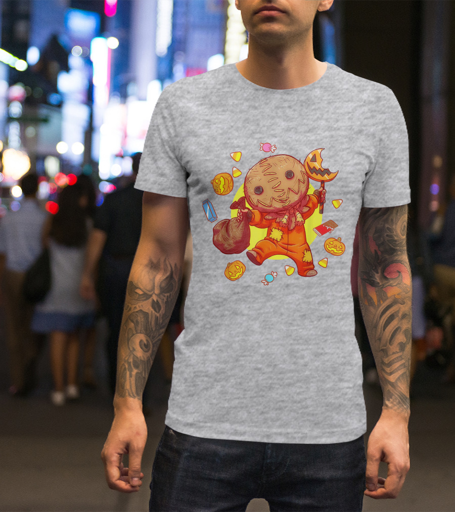 Trick R Treat Sam Halloween Cute Funny Pumpkin Candy Sack T-Shirt