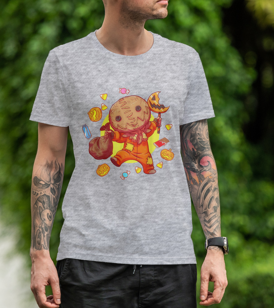 Trick R Treat Sam Halloween Cute Funny Pumpkin Candy Sack T-Shirt