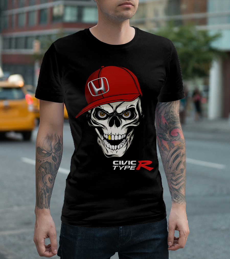Civic Type R Skull with Red Honda Cap T-Shirt