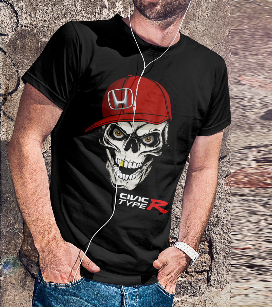 Civic Type R Skull With Red Honda Cap T-Shirt
