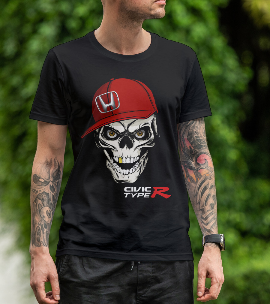 Civic Type R Skull With Red Honda Cap T-Shirt