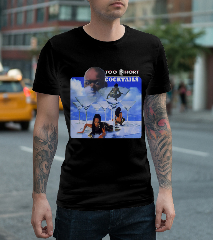 Too Short Cocktails Album Cover Sky And Martini Glasses T-Shirt