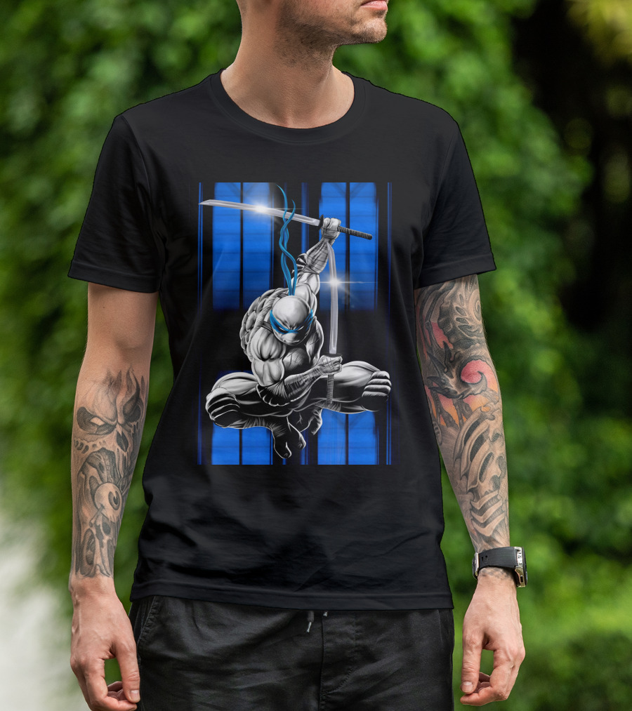 Leonardo Ninja Warrior Blue Bandana Sword Jump T-Shirt