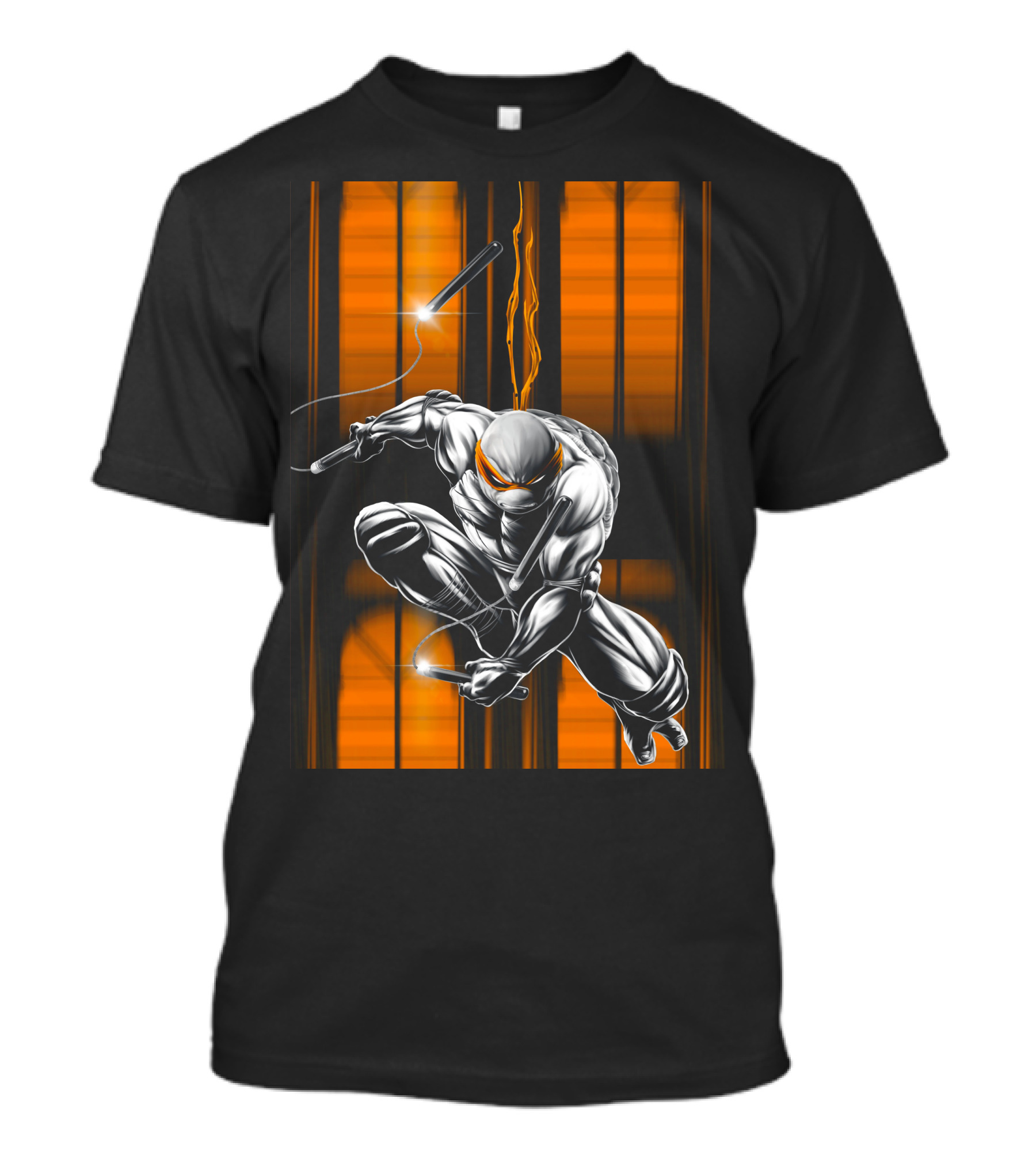 Michelangelo Ninja Turtle Nunchaku Action Orange Stripes T-Shirt