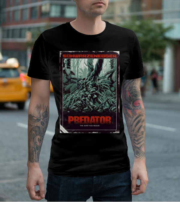 Schwarzenegger Predator The Hunt Has Begun T-Shirt