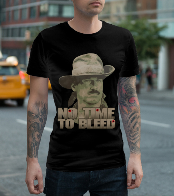 Predator No Time To Bleed Soldier Portrait With Text And Bullet Holes T-Shirt