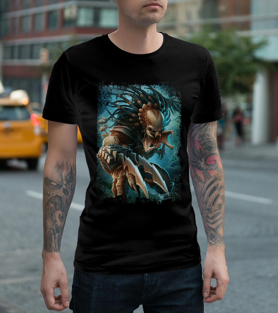 Predator Alien Sci-Fi Creature With Dreadlocks And Blades T-Shirt