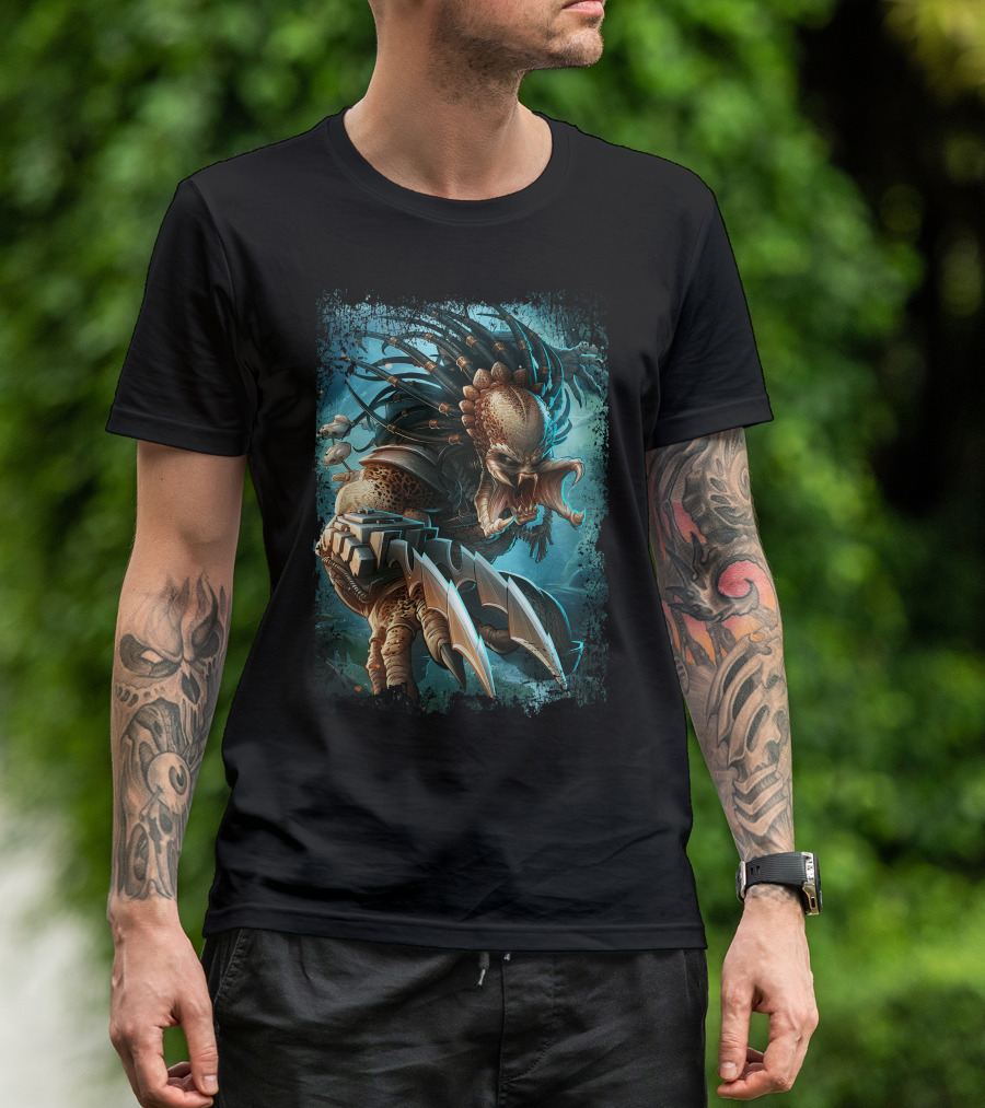 Predator Alien Sci-Fi Creature With Dreadlocks And Blades T-Shirt