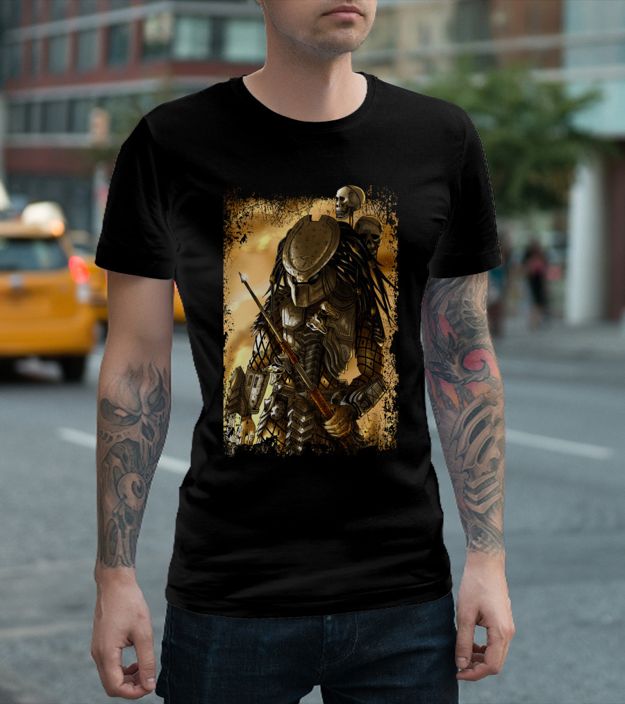 Predator Alien Warrior With Skulls And Dreadlocks T-Shirt