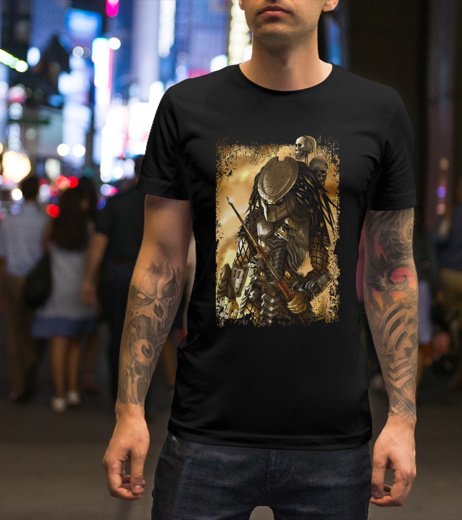 Predator Alien Warrior With Skulls And Dreadlocks T-Shirt