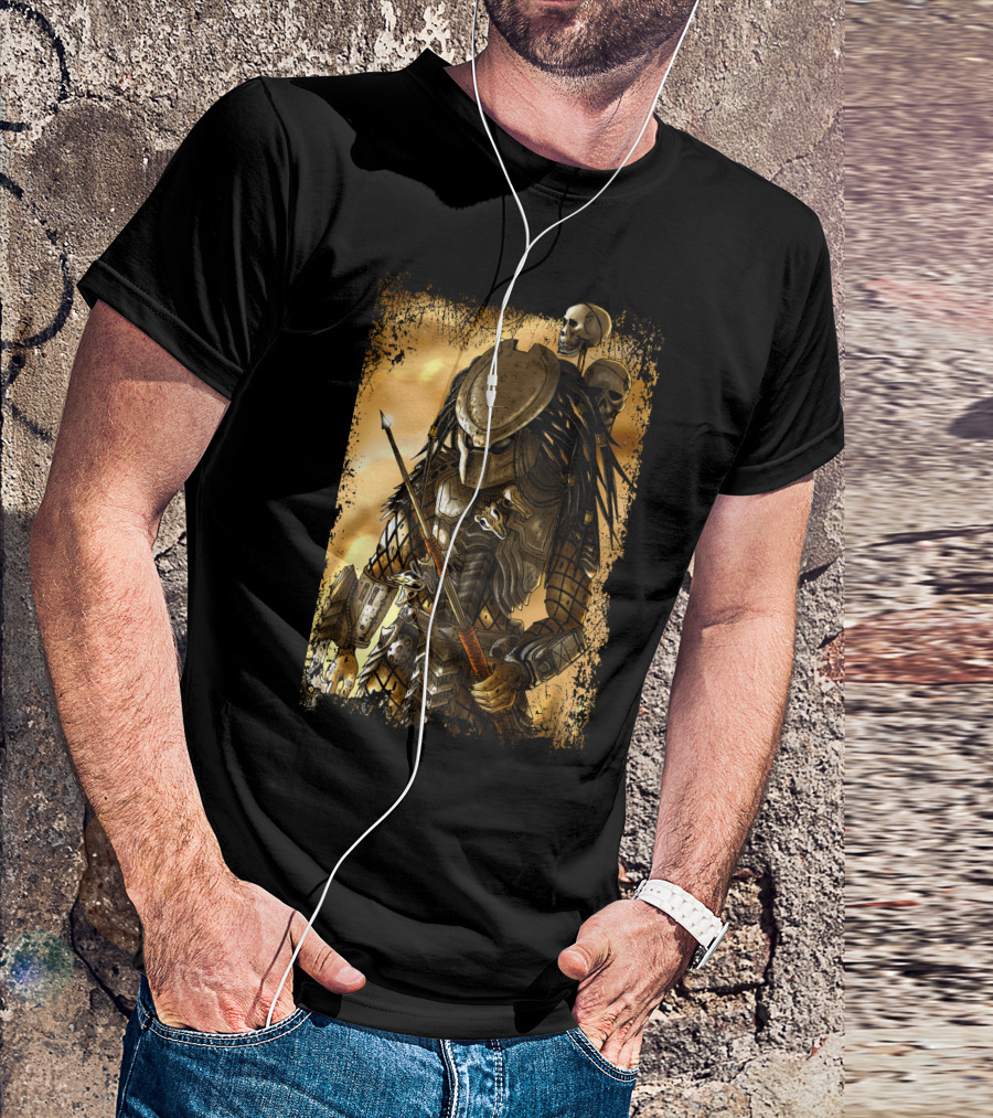 Predator Alien Warrior With Skulls And Dreadlocks T-Shirt