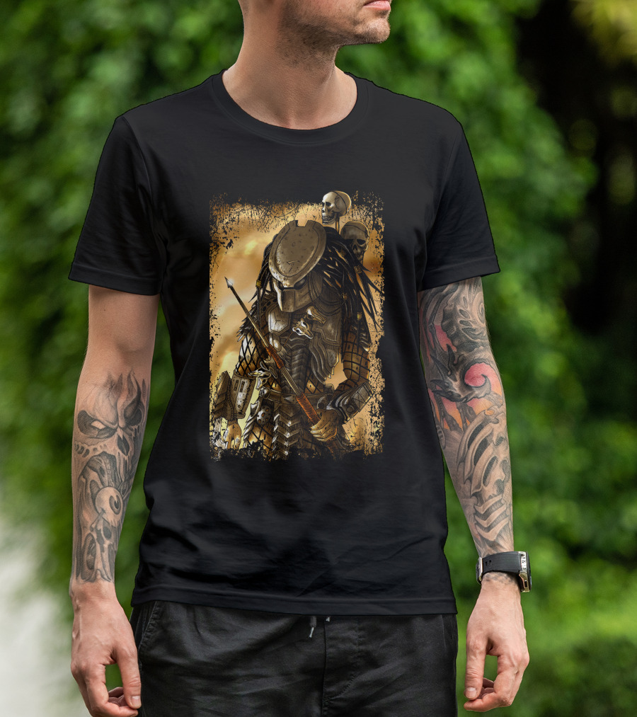 Predator Alien Warrior With Skulls And Dreadlocks T-Shirt