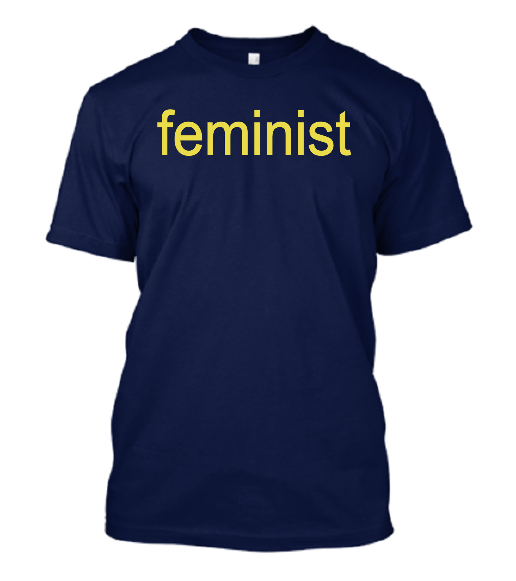 Feminist Yellow Text On Navy Blue T-Shirt
