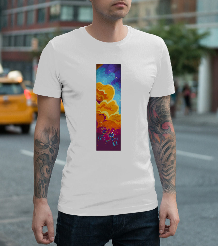 Cosmic Spliffs Oversized White Psychedelic Sky and Clouds T-Shirt