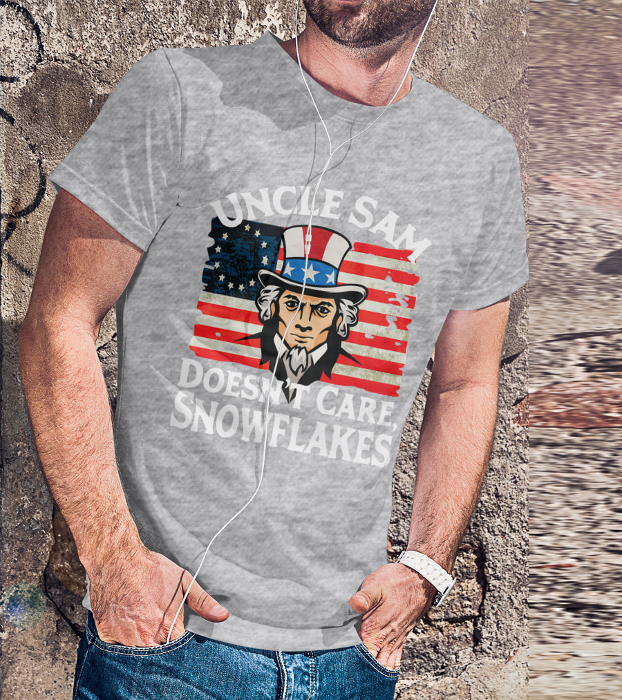 Uncle Sam Doesn't Care Snowflakes American Flag T-Shirt